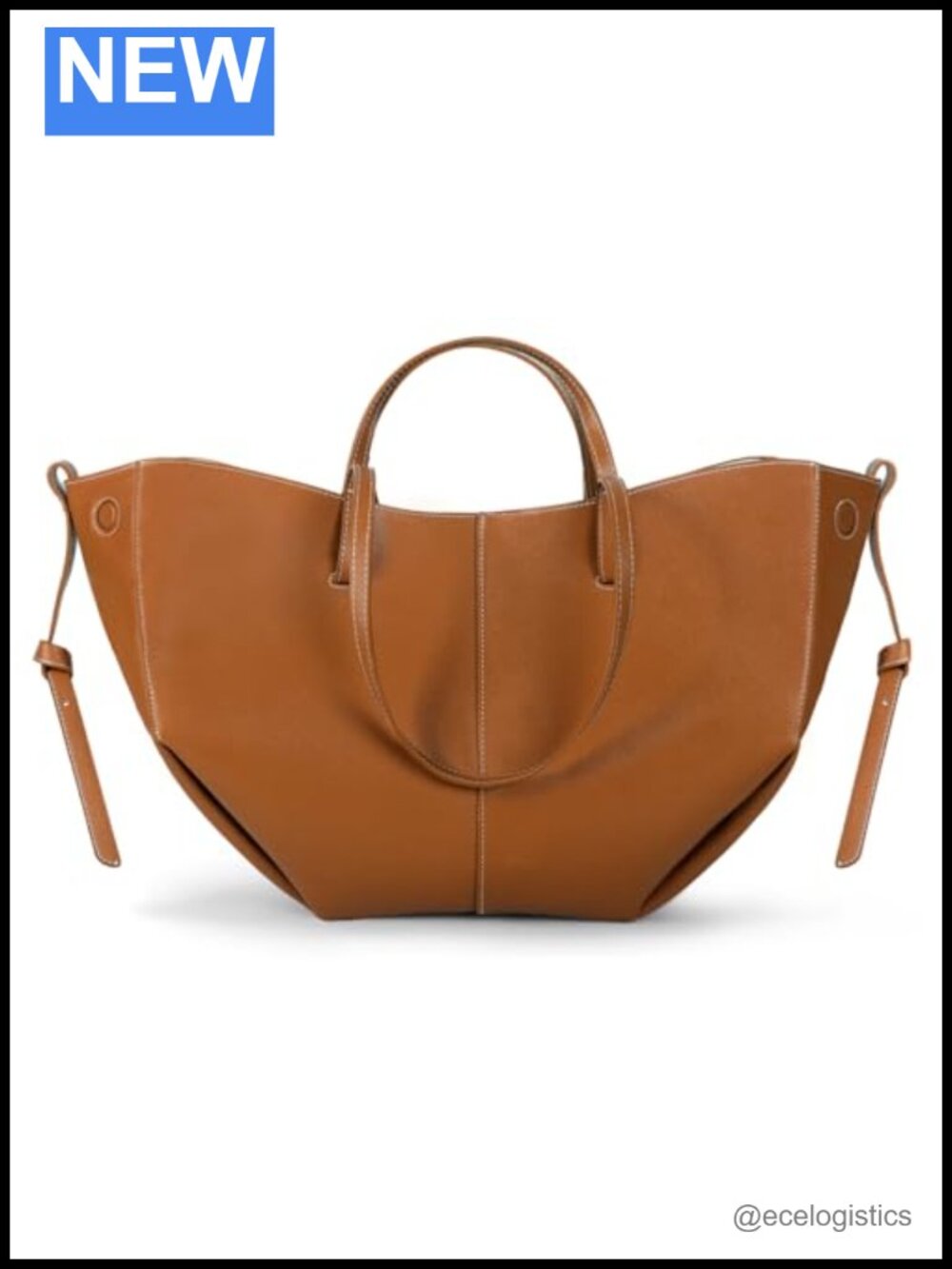 Premium Cowhide Leather Wing Bucket Tote Bag with Adjustable Shoulder Strap